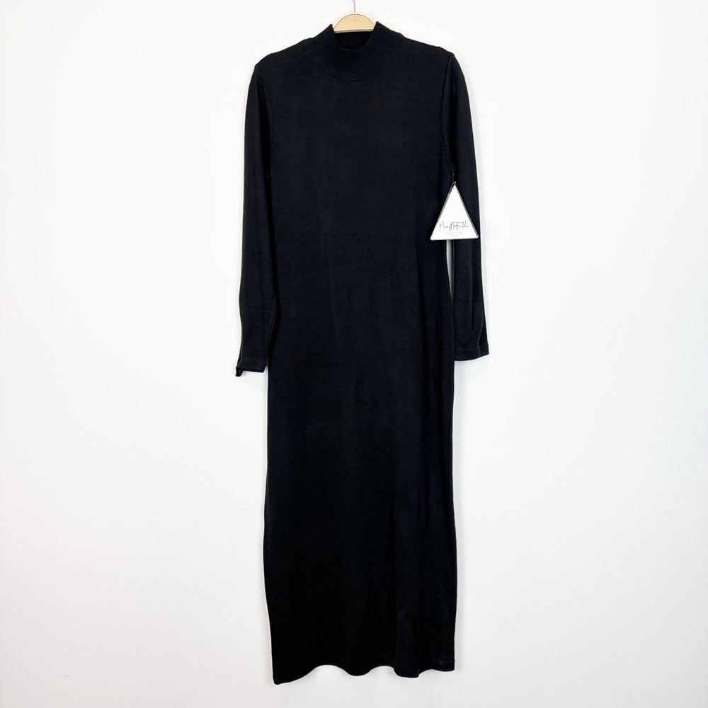 VTG Womens Mary McFadden Mock Neck Knit‎ Maxi Dress Black Medium Italian Yarn